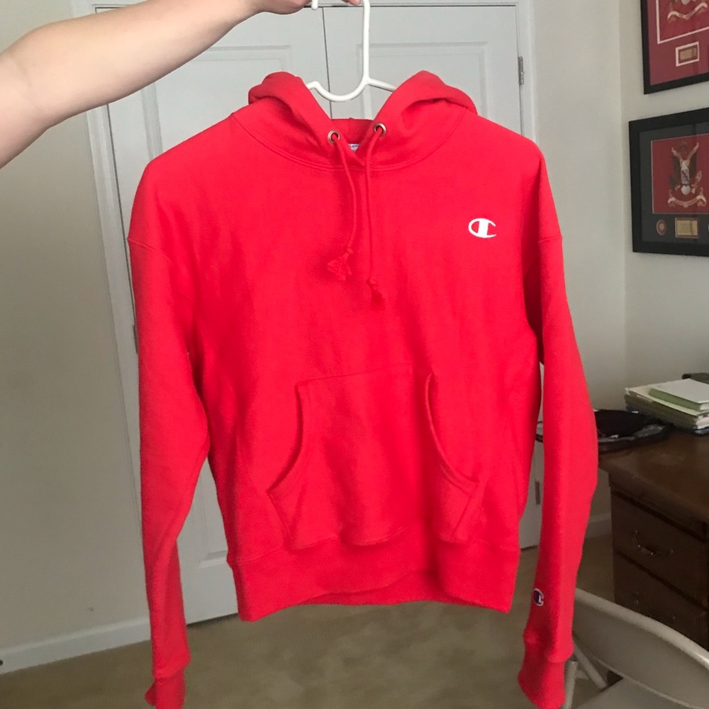 Red women’s champion hoodie